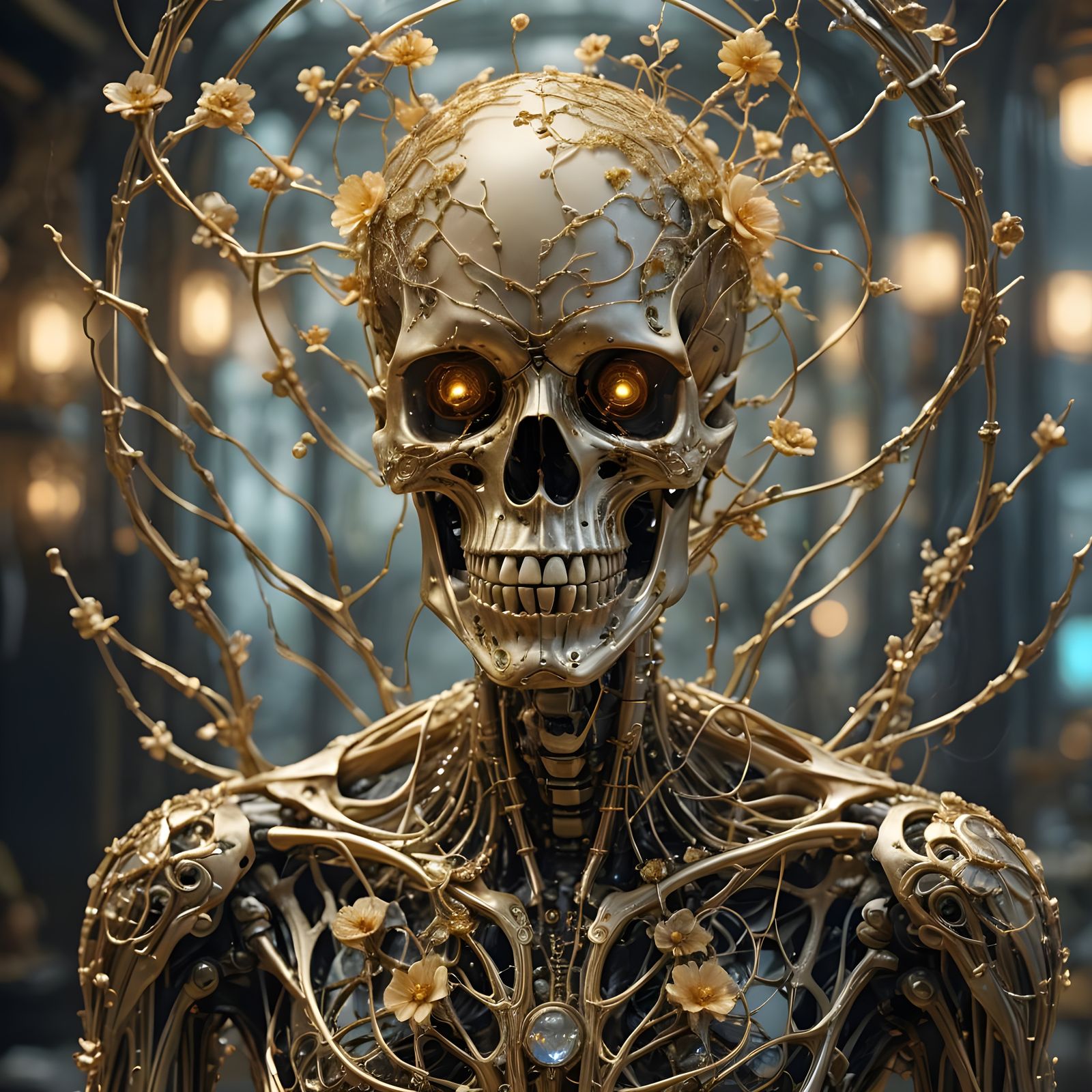 Delicate Wire Skeleton with Alien Flowercore