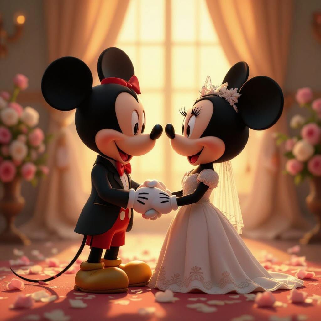 Mickey & Minnie's Elegant Disney Wedding in Soft Sunlight