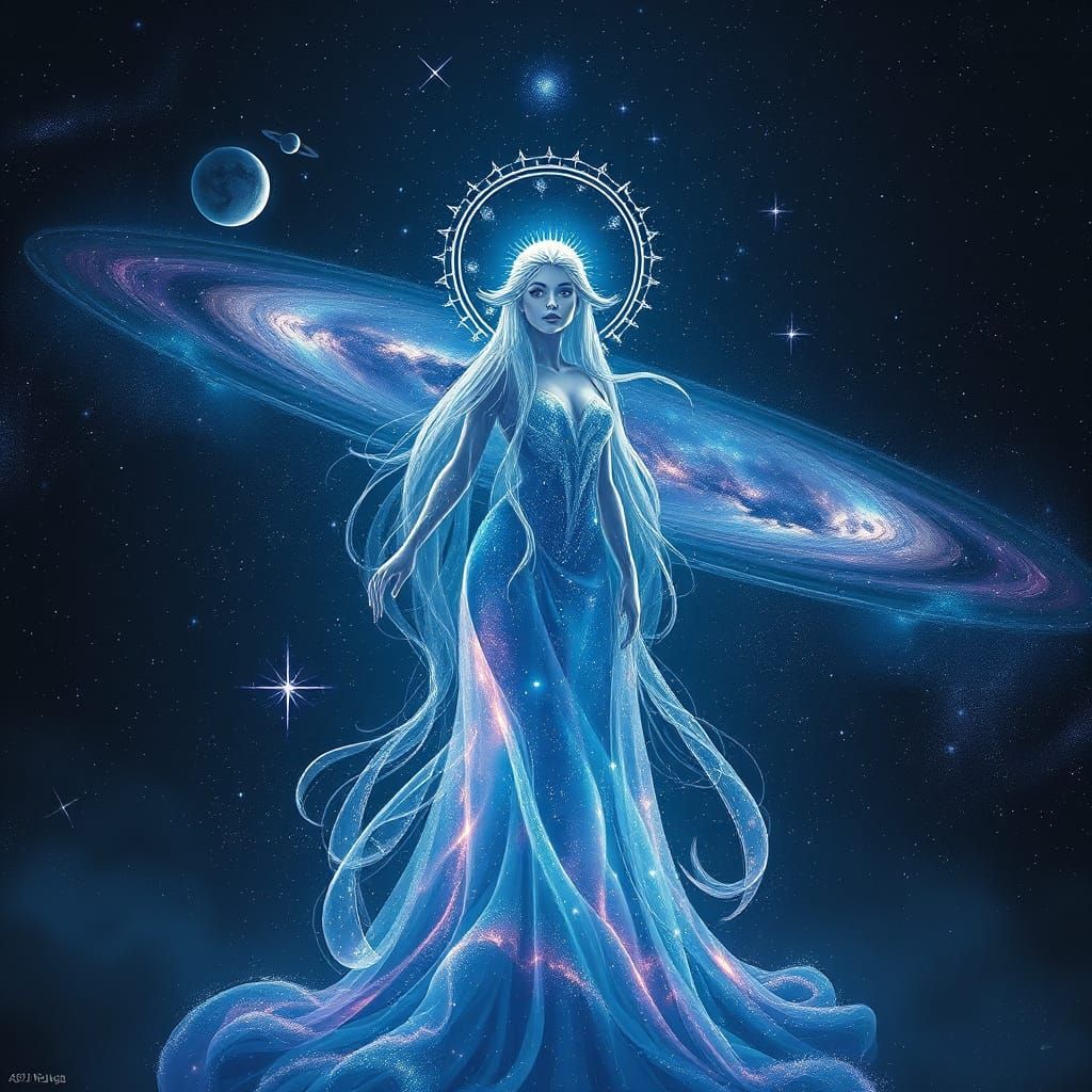 Celestial Goddess of Stars and Nebulae in Galactic Void