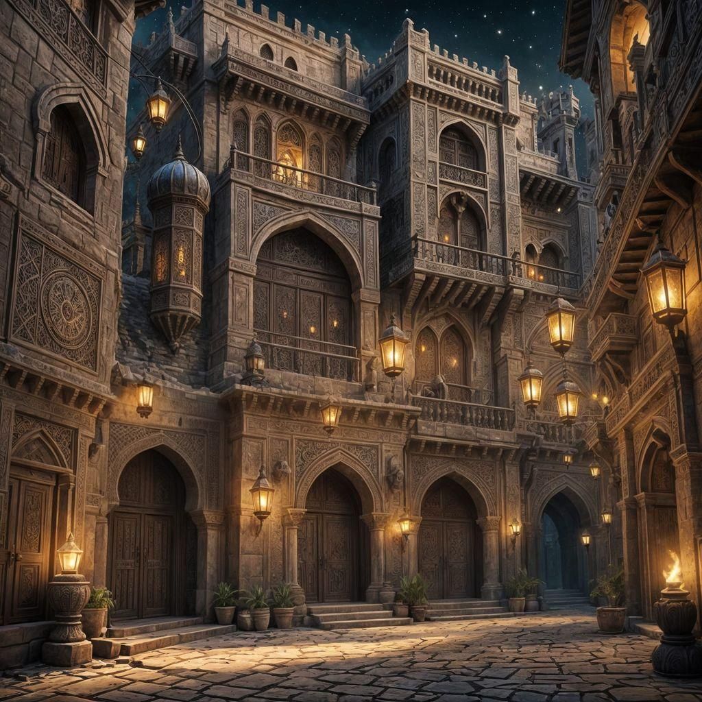 Arab Palace at Night: Detailed Matte Painting