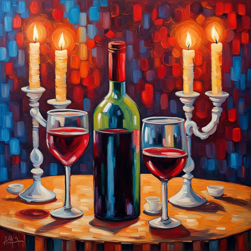 Wine Still Life in Impasto Acrylic Painting Style