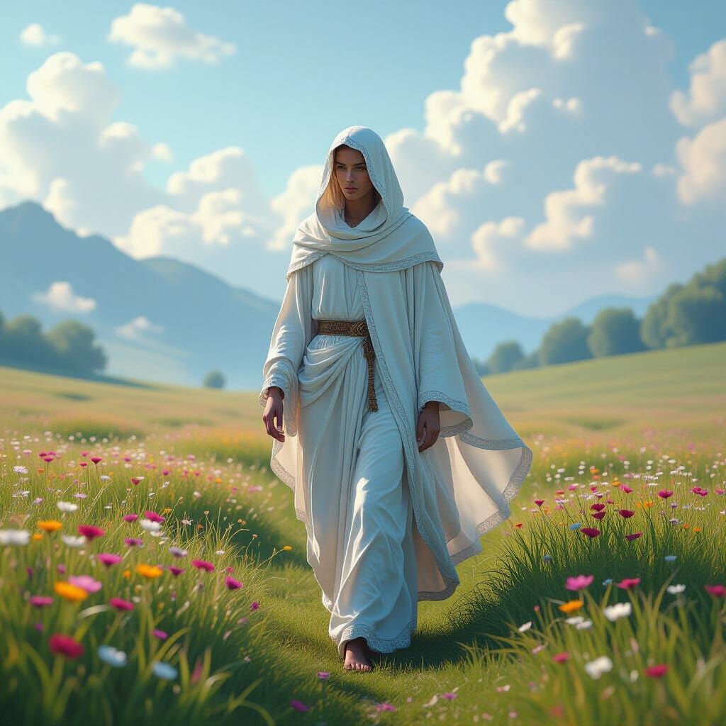 Mystical Creature Walks Across a Vibrant Field