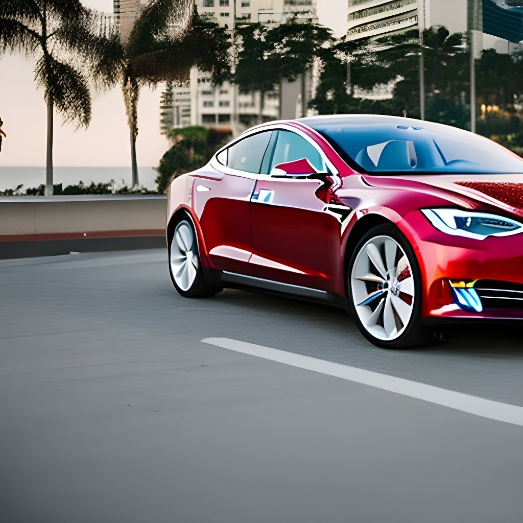 Tesla Car on Copacabana Beach, Professional Photography