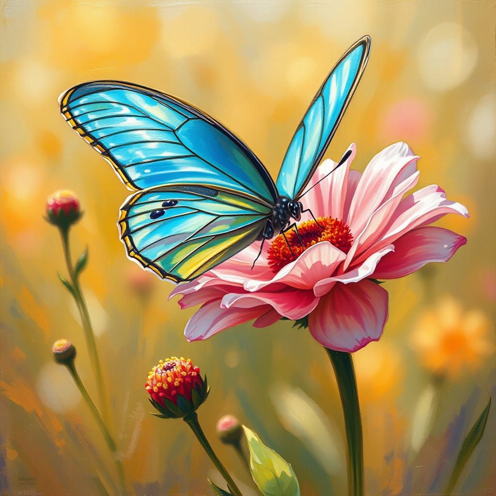 Ethereal Garden Butterfly in Vibrant Impressionist Style
