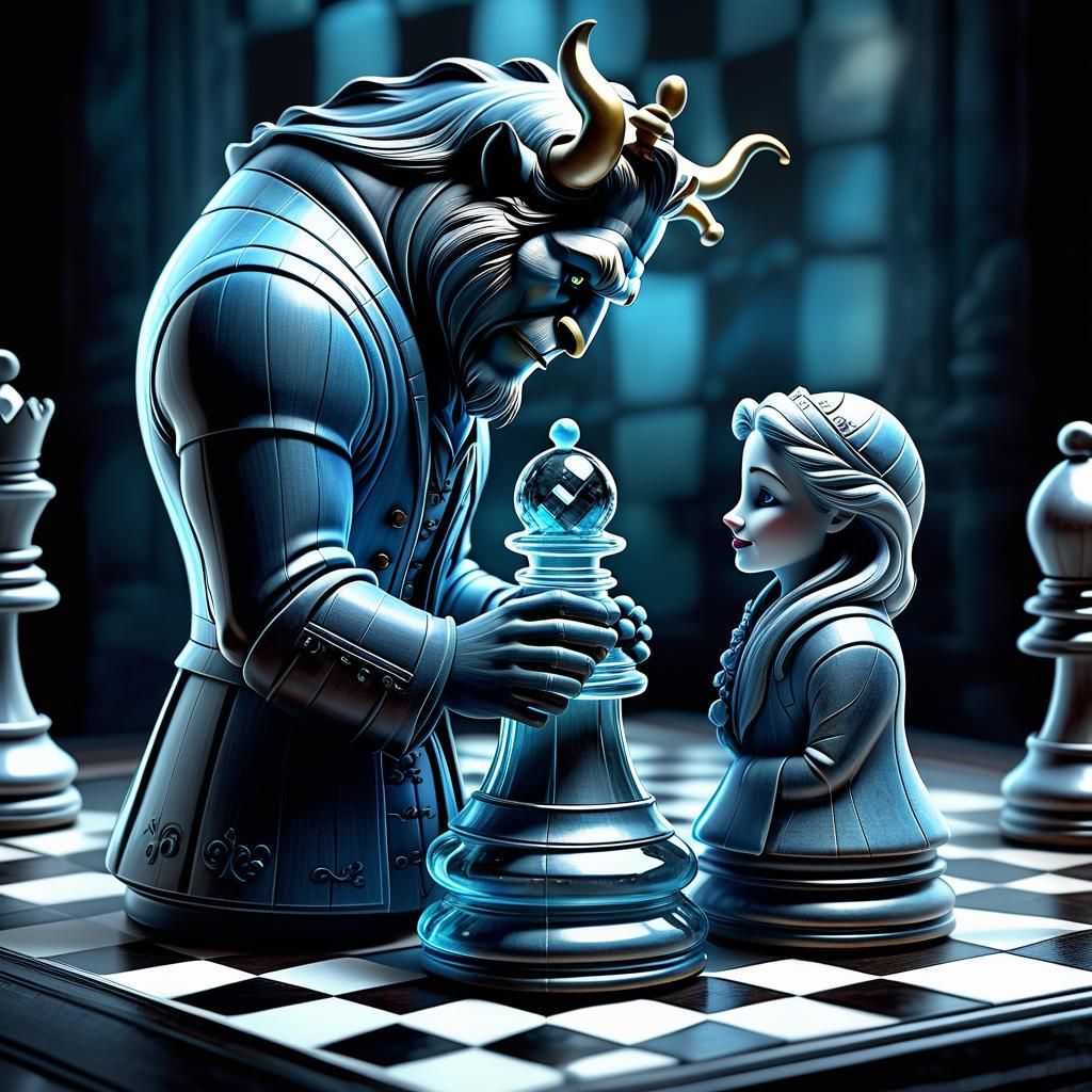 Beauty and the Beast-themed chess pieces