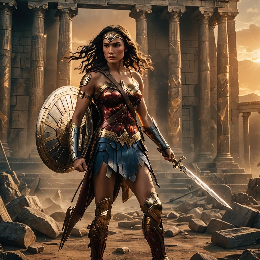 Wonder Woman: Cinematic Film Still in Comic Art Style
