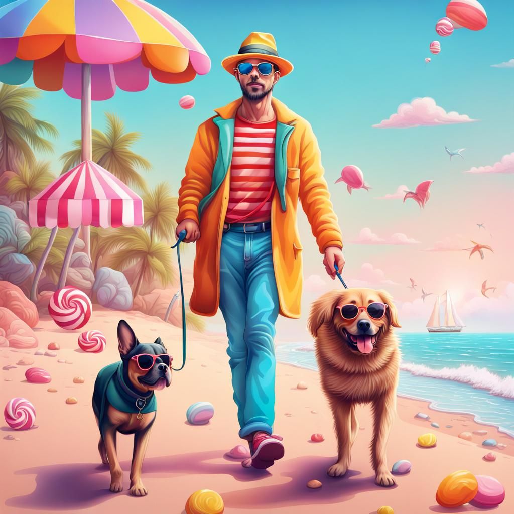 Man and Dog on Candyland Beach