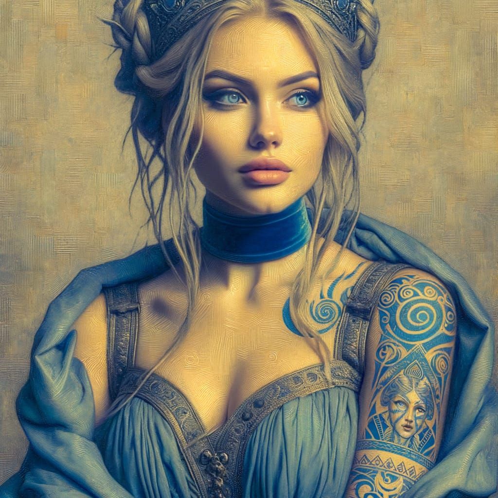 Norse Goddess Oil Portrait with Tribal Tattoos