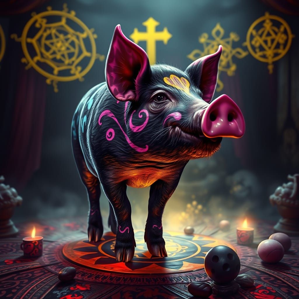 Black Pig Adorned for Voodoo Ritual