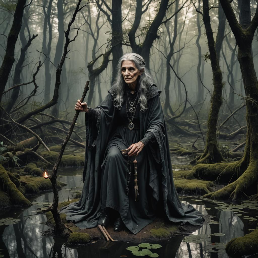 Terrifying Forest Witch Casting a Black Magic Spell