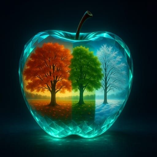 Four Seasons Contained in Crystal Apple Artwork