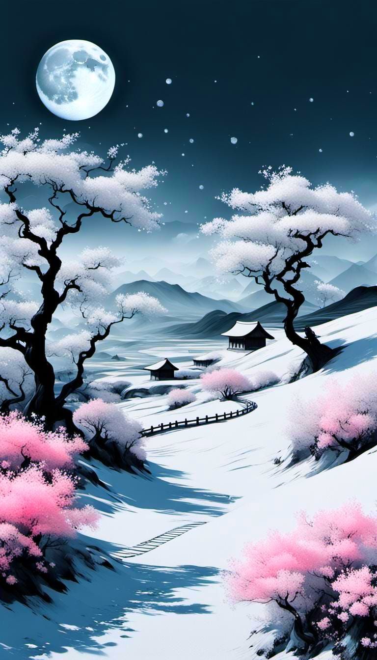 Minimalist Chinese Ink Fantasy Landscape