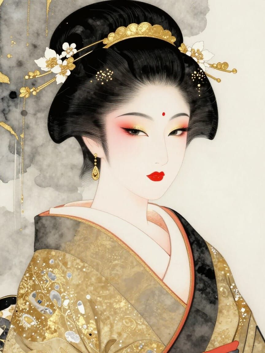 Elegant Geisha Portrait in Ukiyo-e Style