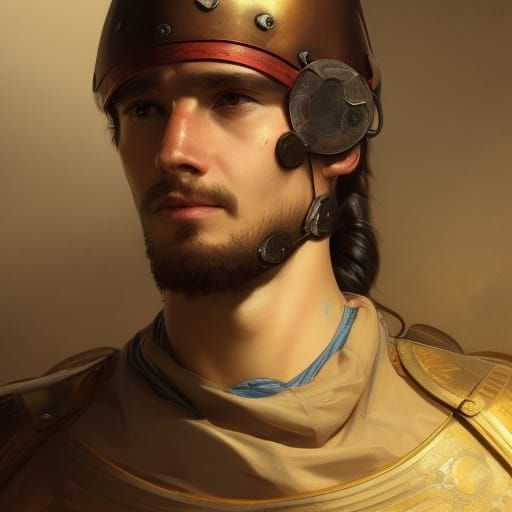 Detailed Portrait of Roman Soldier in Hyperreal Style