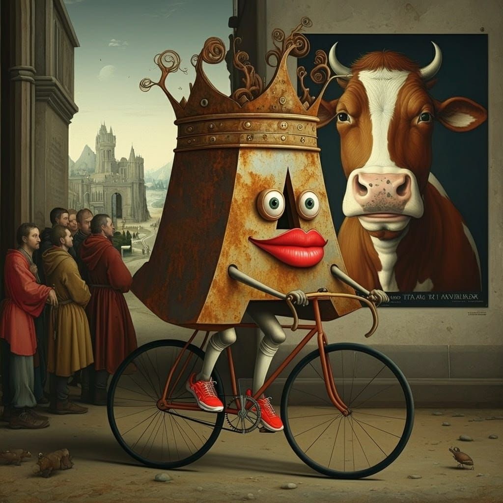 Medieval Creature in Dürer Style Wearing a Crown and Riding ...