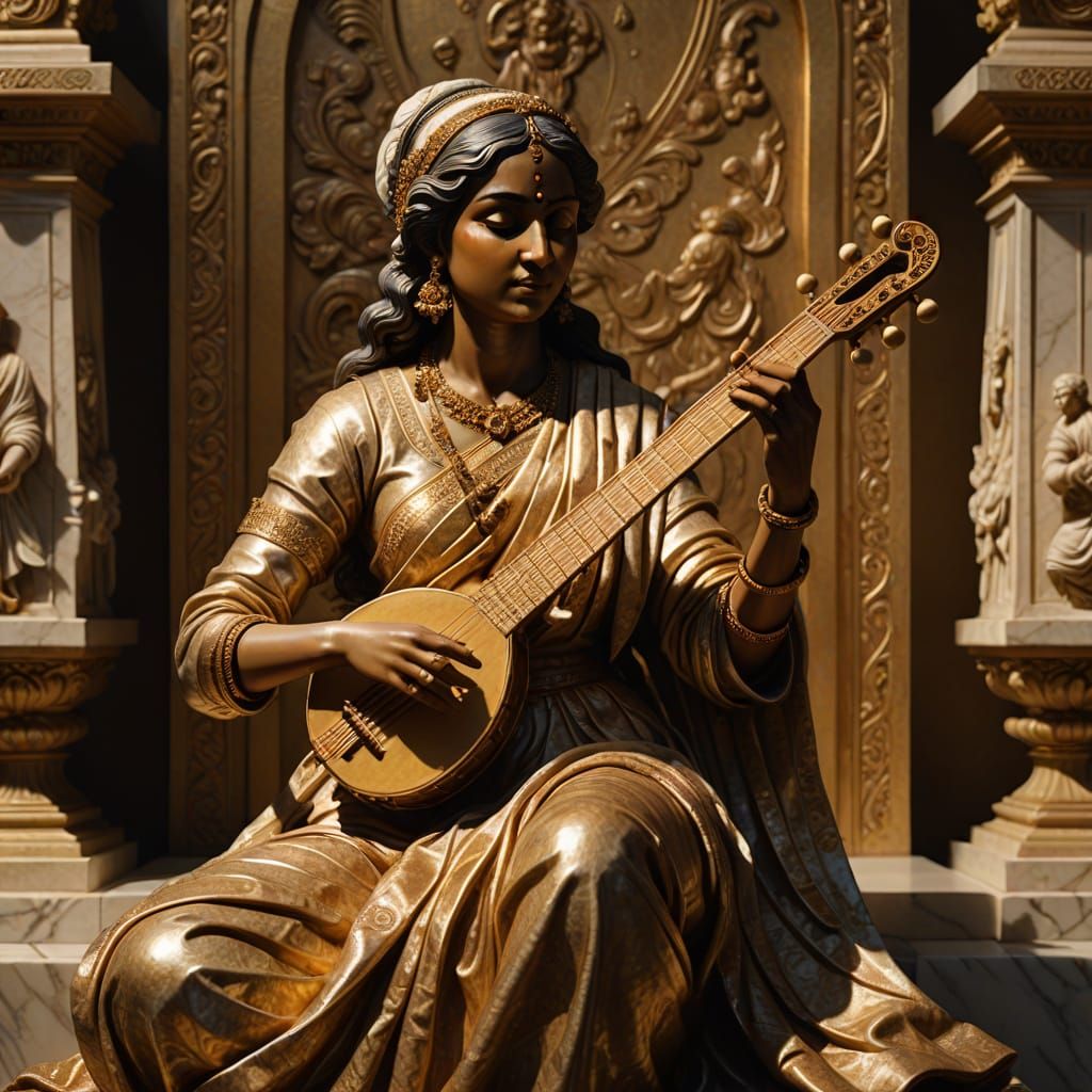Baroque Sculpture of Indian Musician in Marble