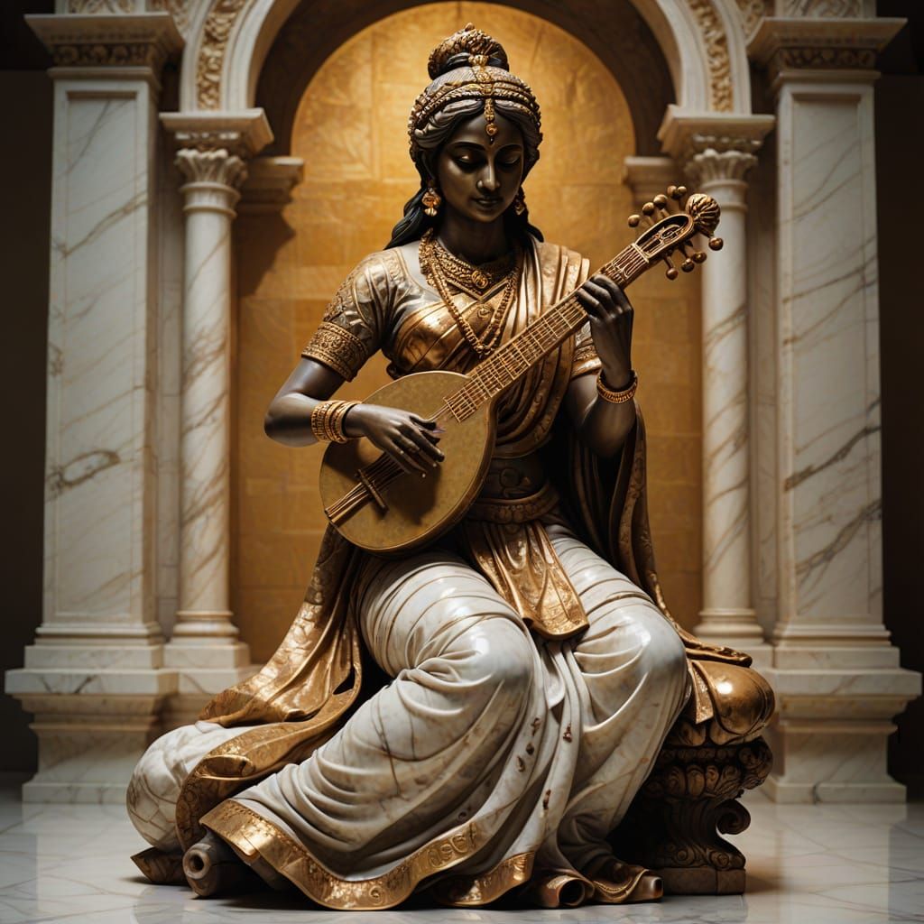 Baroque Marble Sculpture of Indian Musician