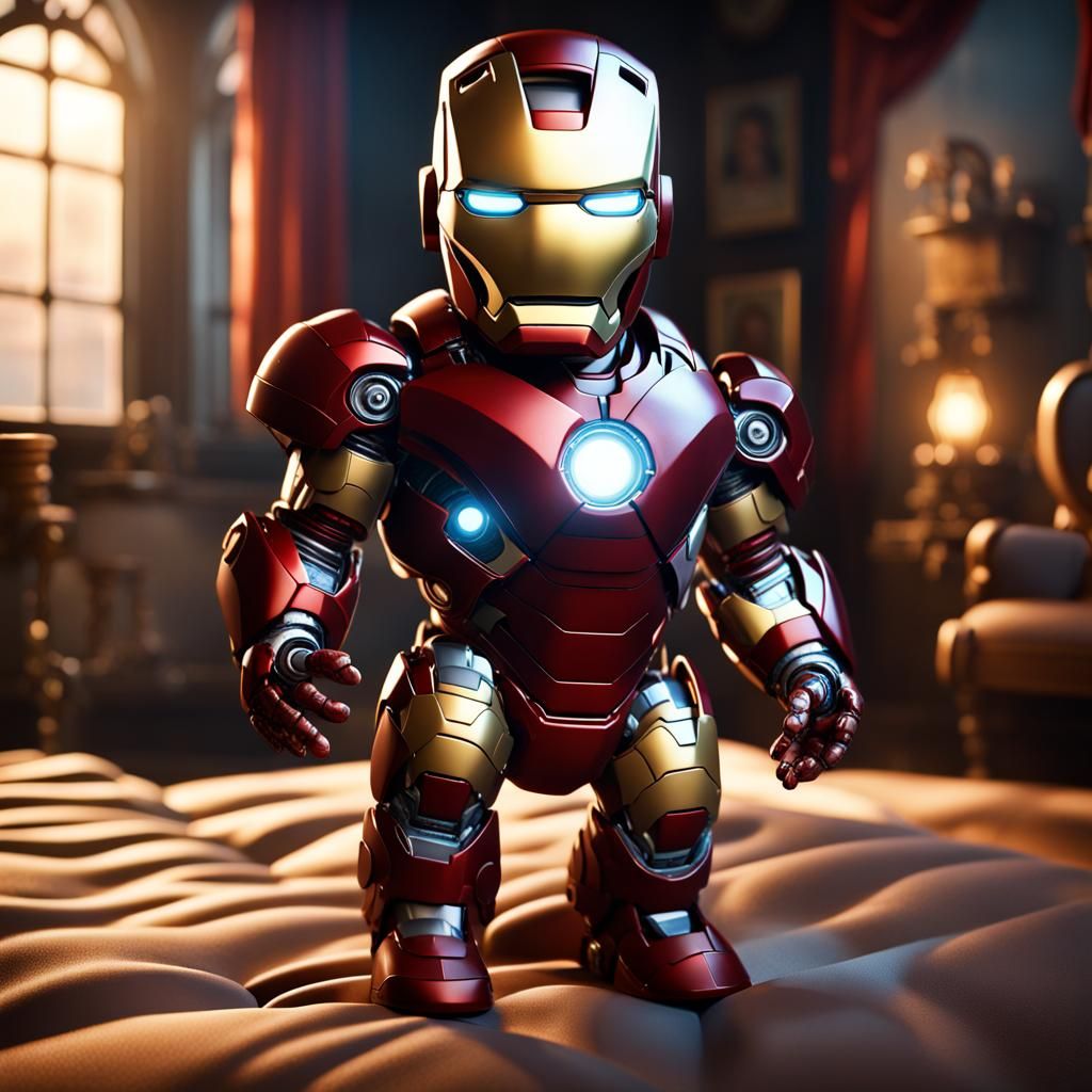 Baby Iron Man in Crib: Detailed Matte Painting
