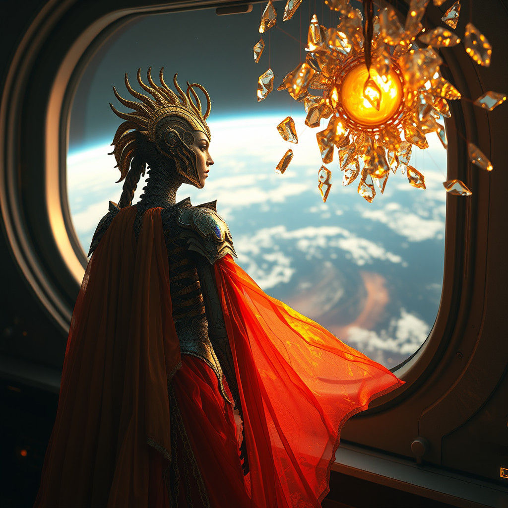 Rainbow Queen Overlooking Earth in Magical Realism