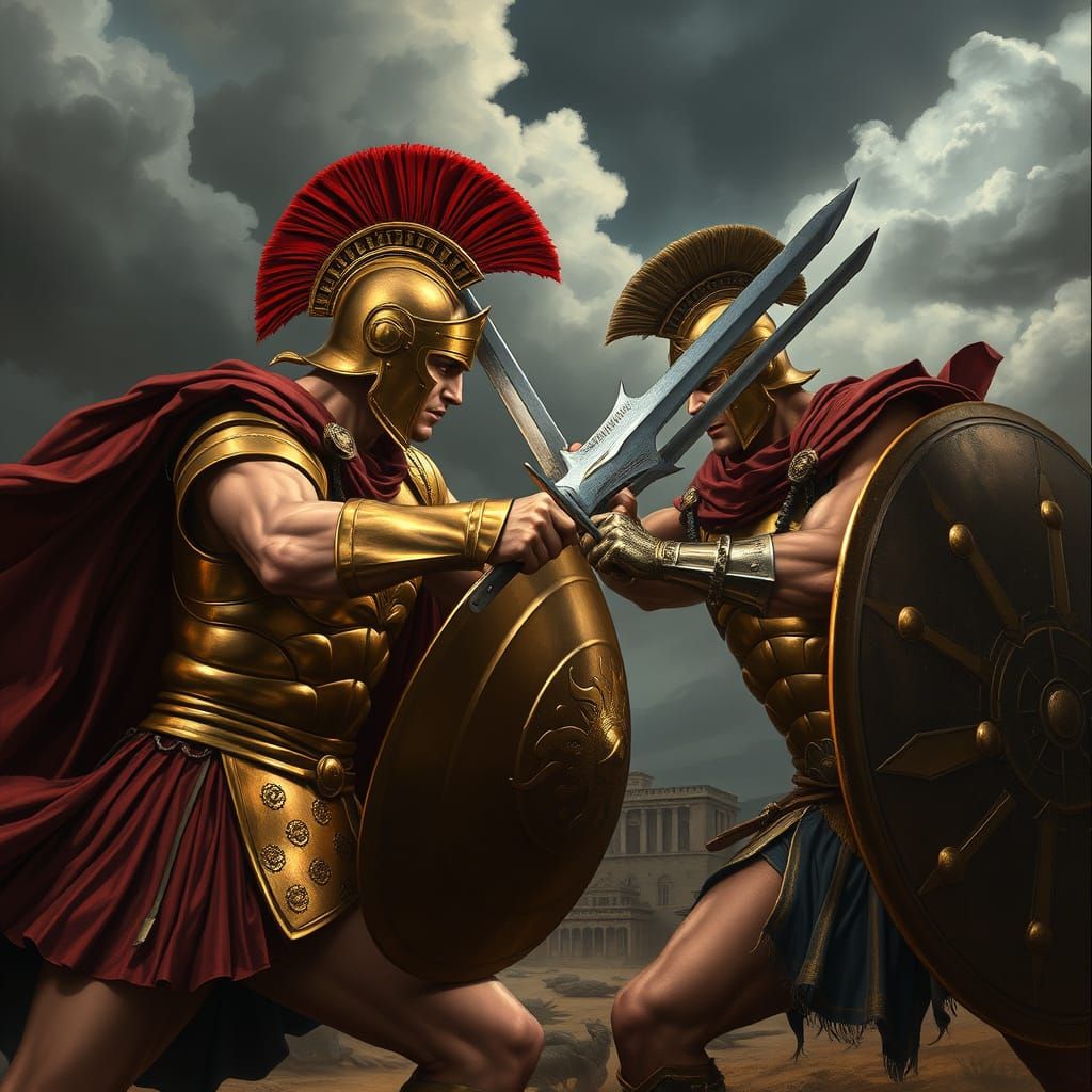 Epic Duel of Achilles and Hector in Ancient Troy