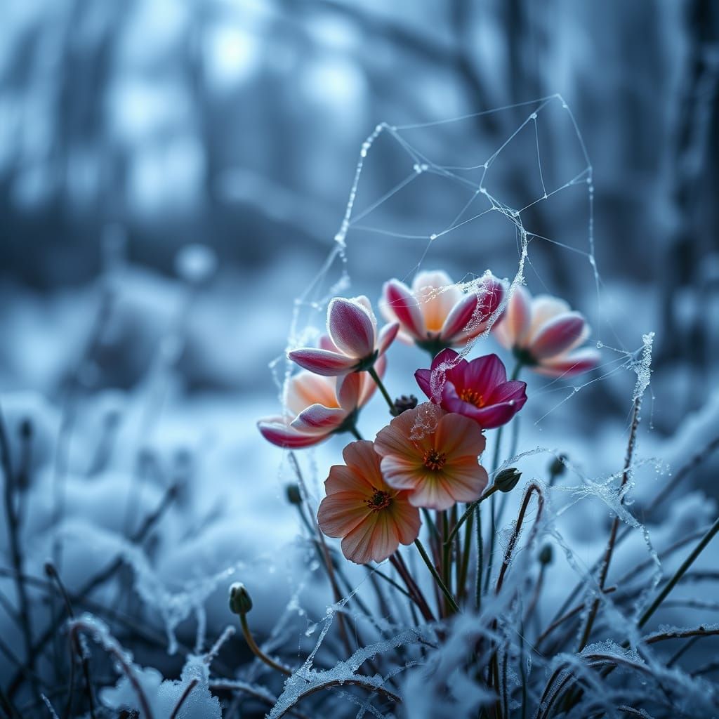 Frozen Flowers in Winter Garden