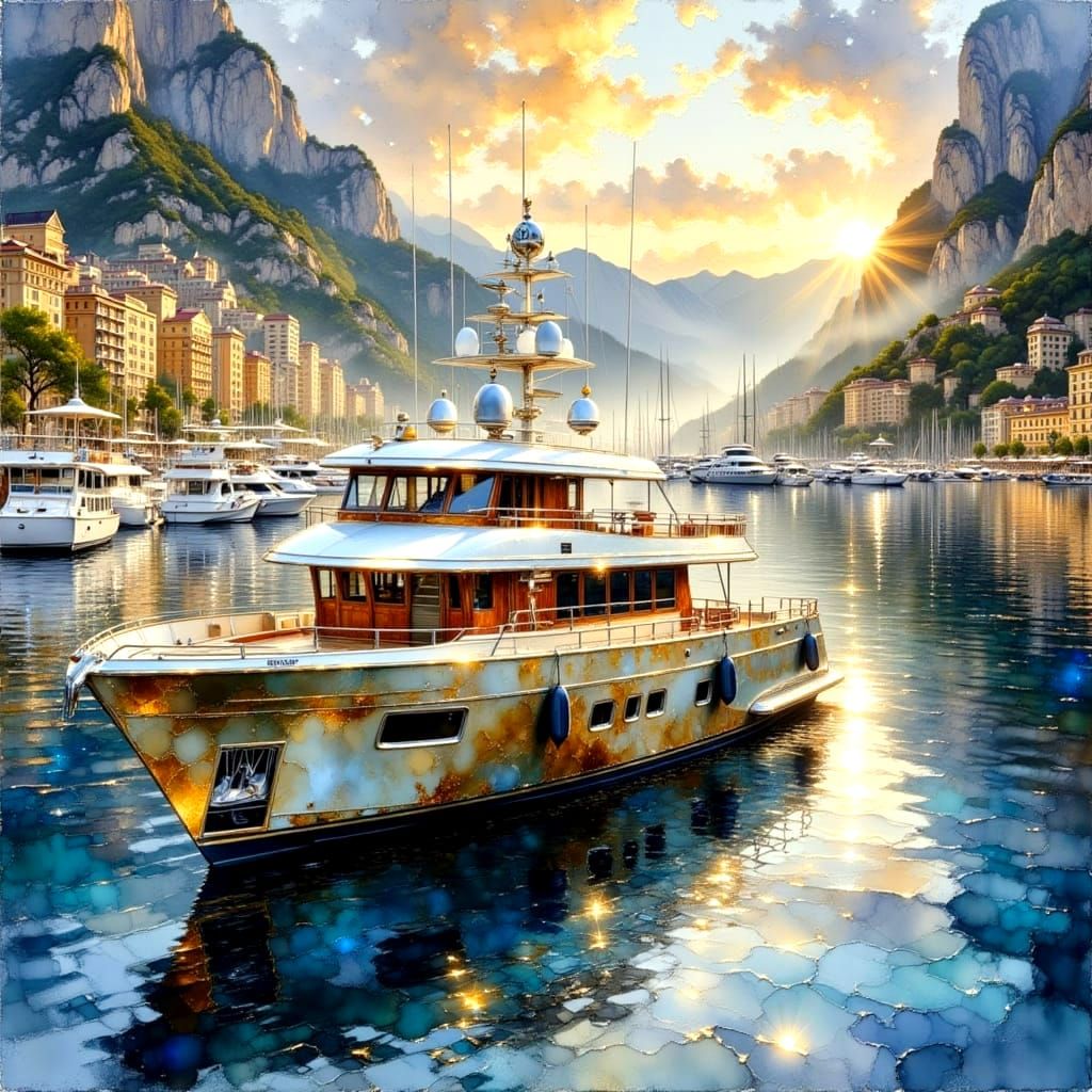 Monte Carlo Harbor: Watercolor Painting with Dynamic Brushwo...