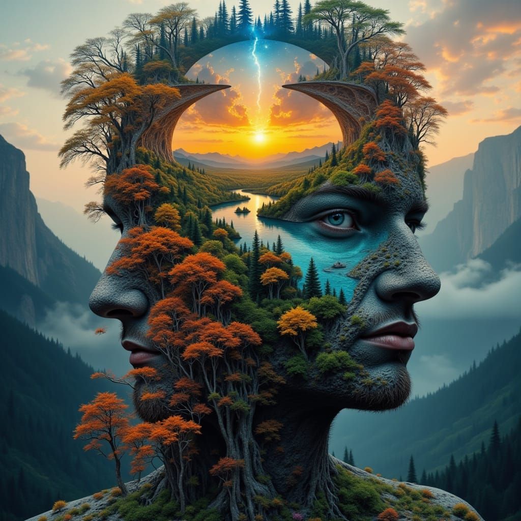 Fractal Faced Man with Celestial Landscape Head