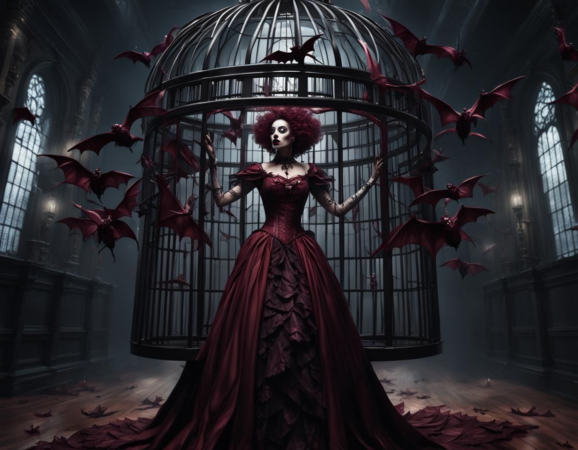 Woman in Birdcage Gown: Dark Fantasy Concept Art