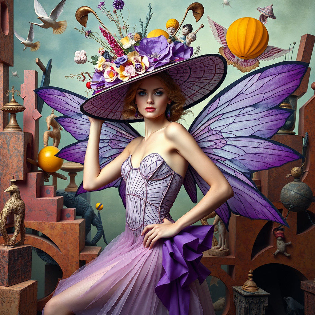 Geometric Victorian Hat in Surrealist Dreamscape