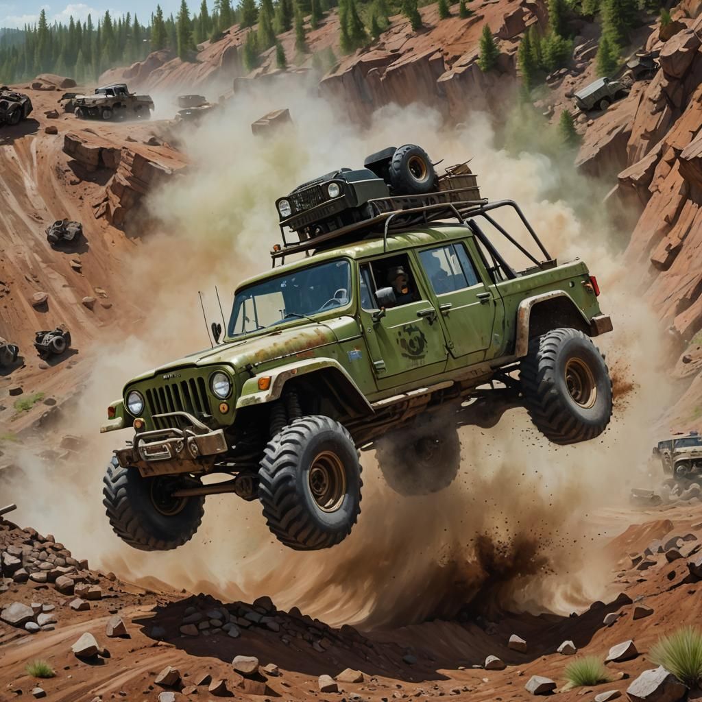 Kaiser Jeep M715 Monster Truck Oil Painting