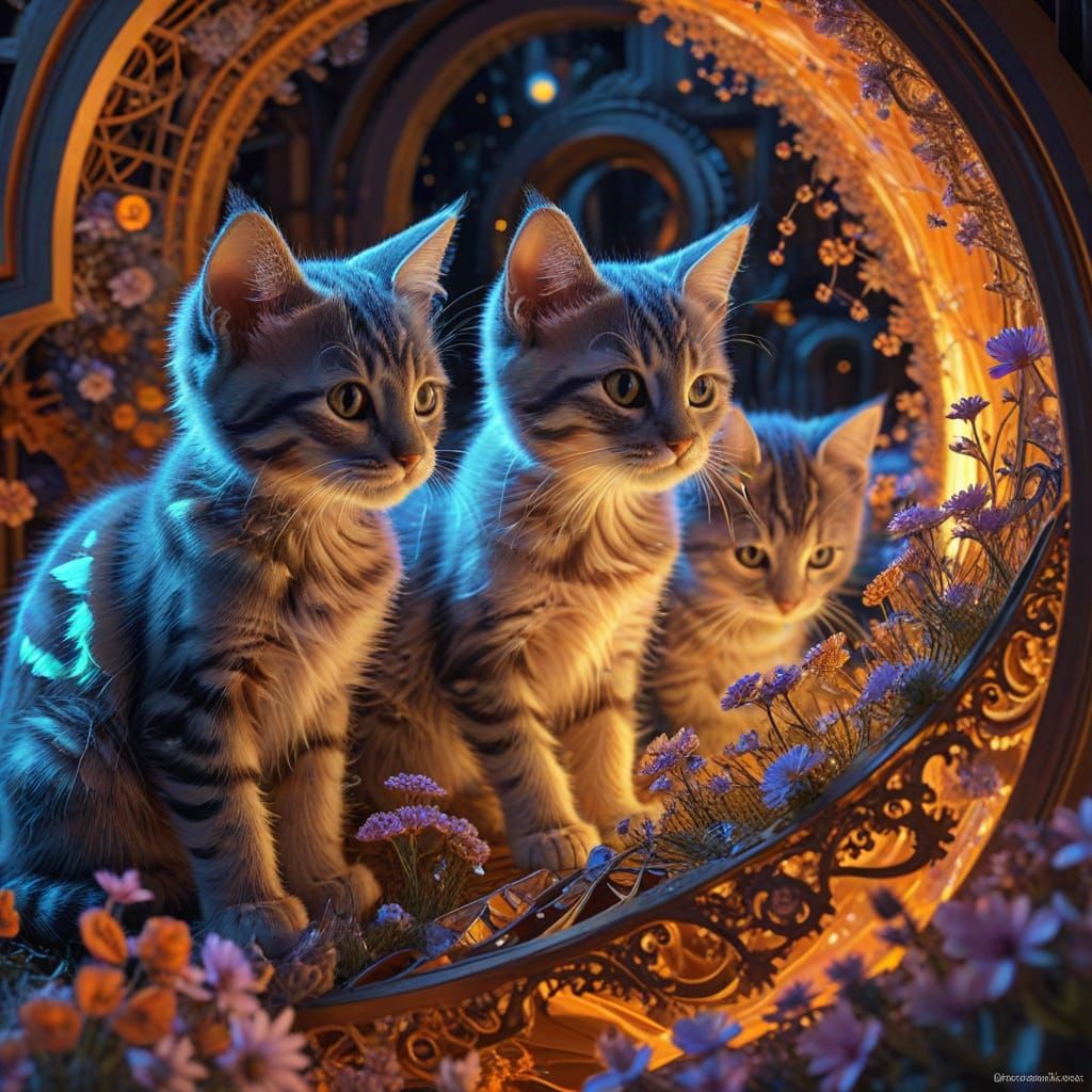 Kittens in Impossible Architecture, Surrealist Illustration
