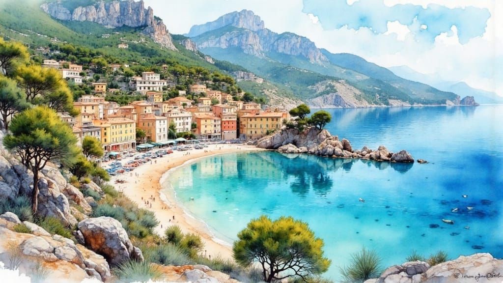 Port Soller, Mallorca in Watercolor and Ink
