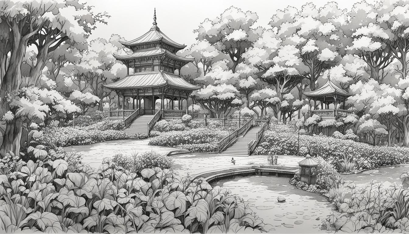 Detailed 3D Botanical Garden Sketch in Anime Style