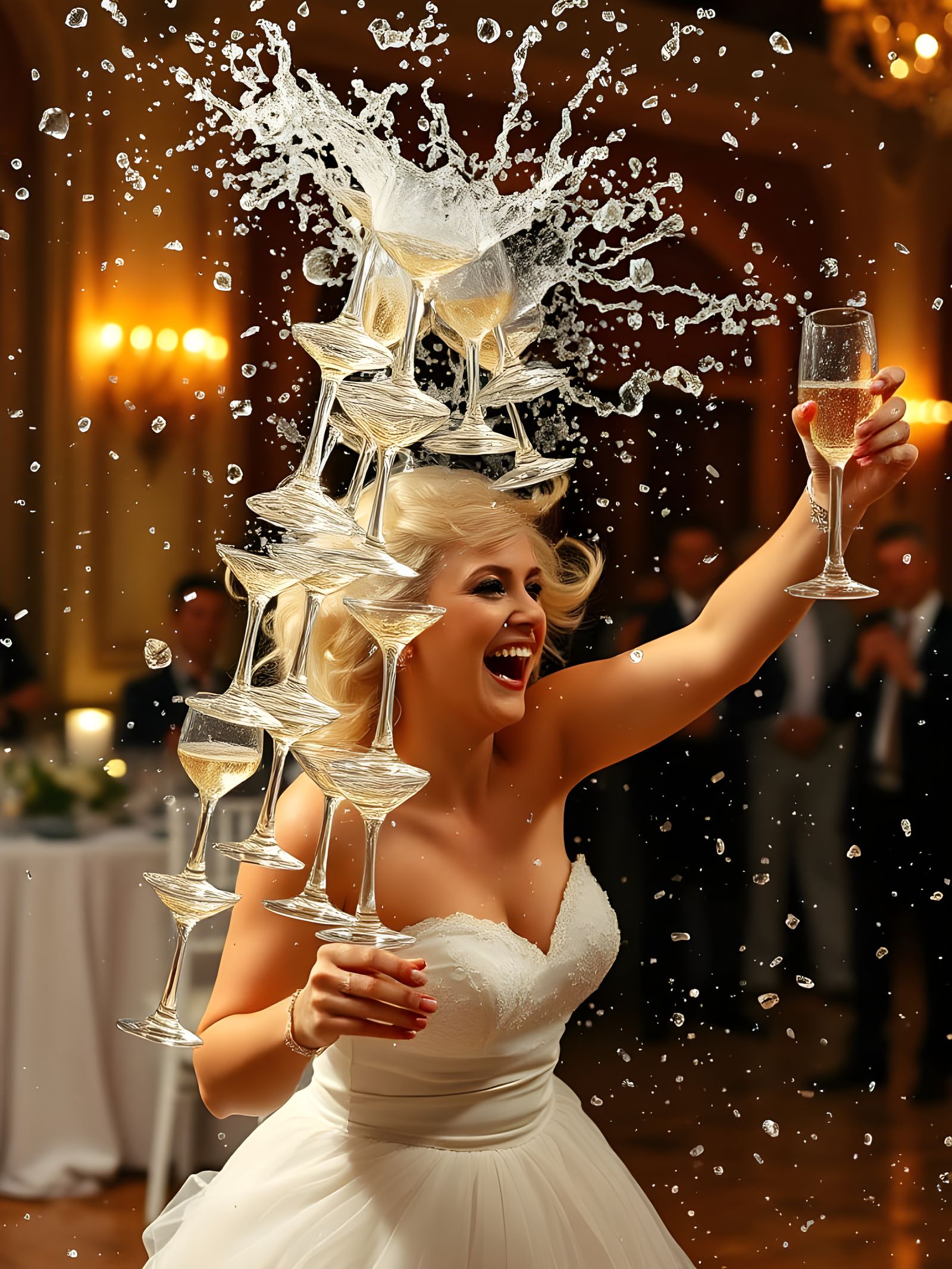 Champagne Glass Explosion in Ballroom