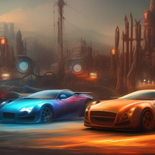 Fantastical Cars in Detailed Matte Painting