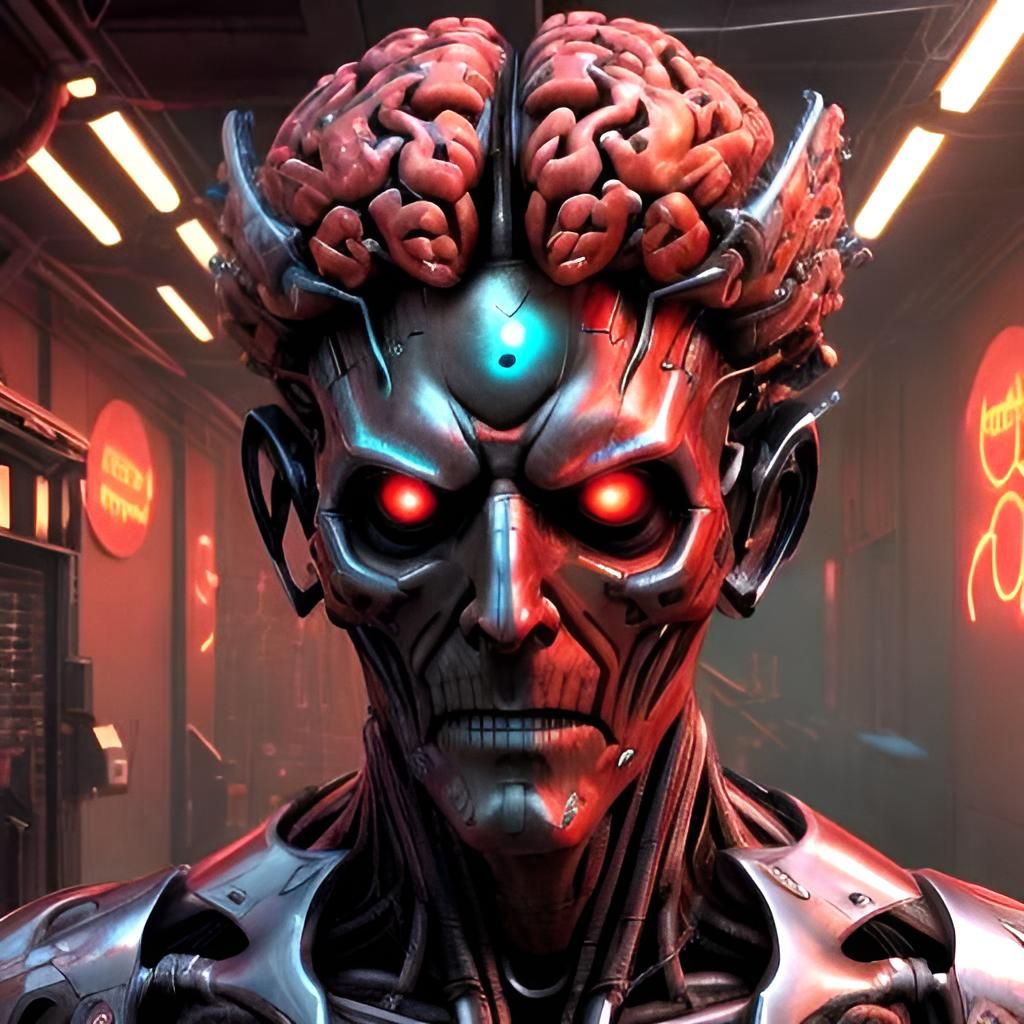 Psychedelic Biopunk Brain Cyborg in Hyperreal Style