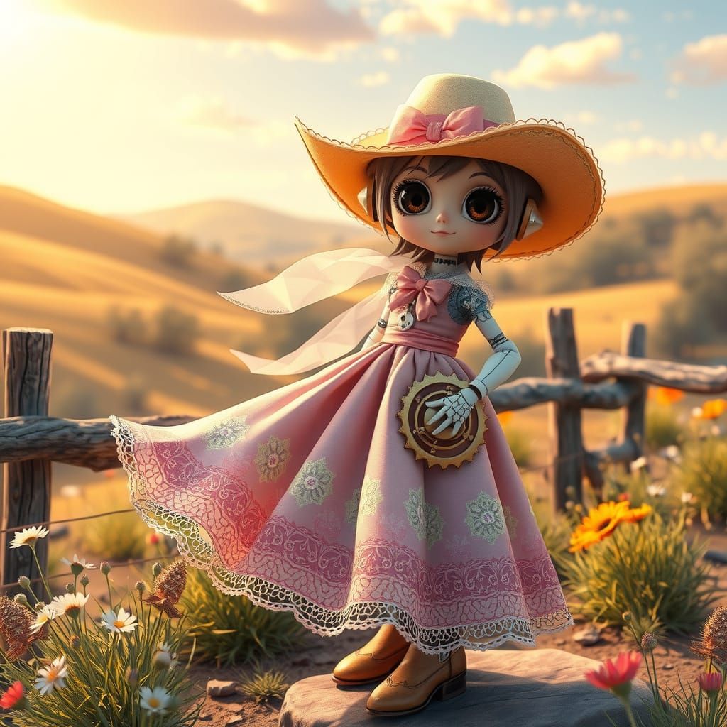 Teeny Tiny Robot Wears Beautiful Old Western Country Dress