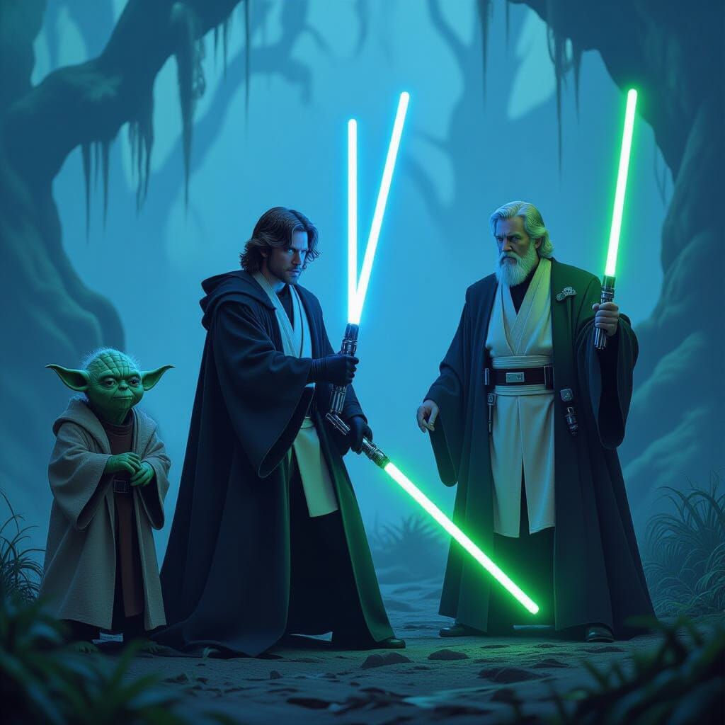 Jedi Masters on Dagobah with Lightsabers