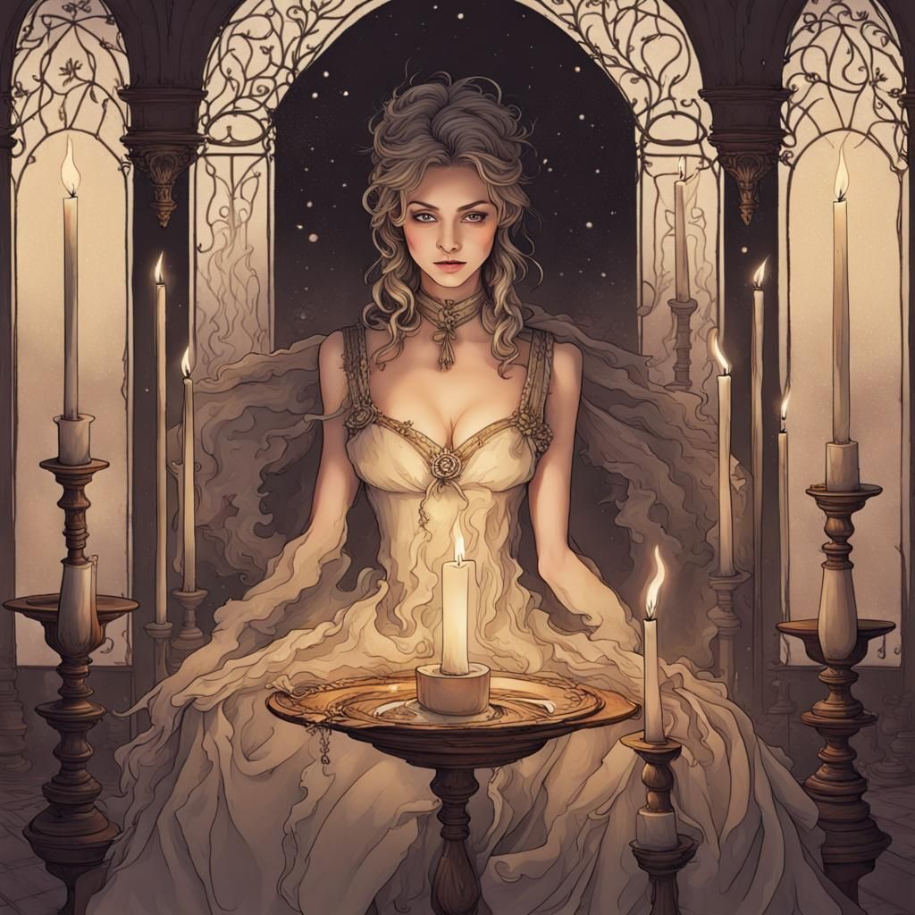 Mystic Scholar Amidst Flickering Candles