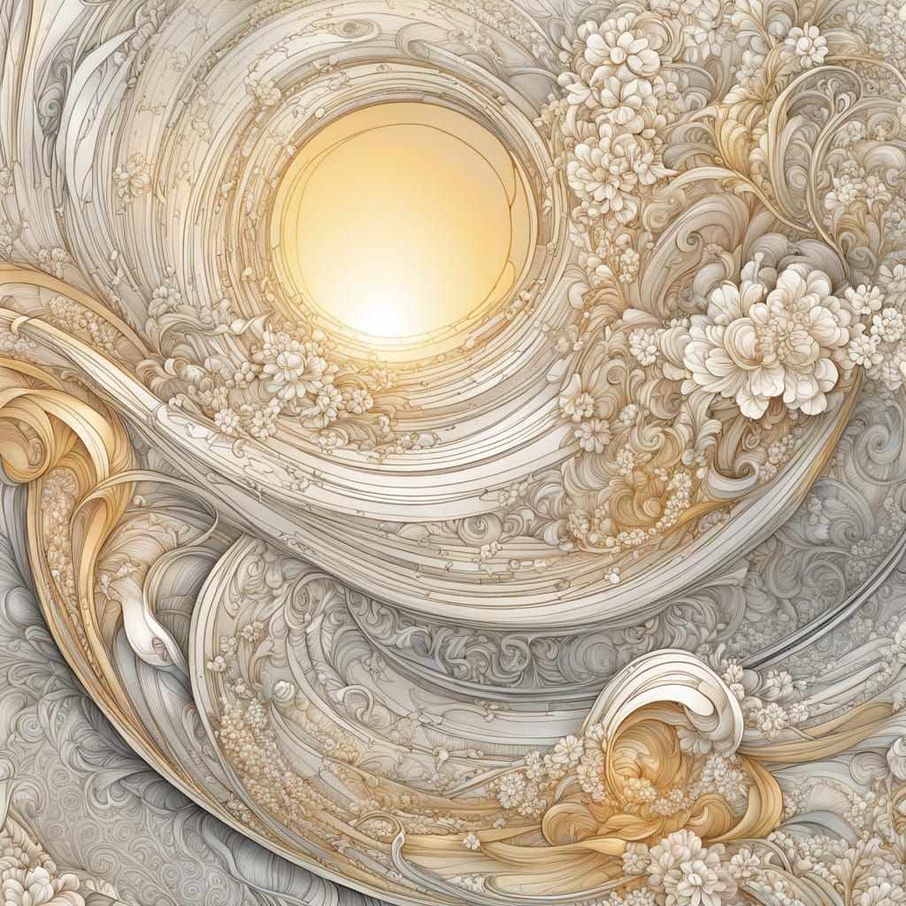 Abstract Fractal Wave with Chamomile in Golden Hour Glow