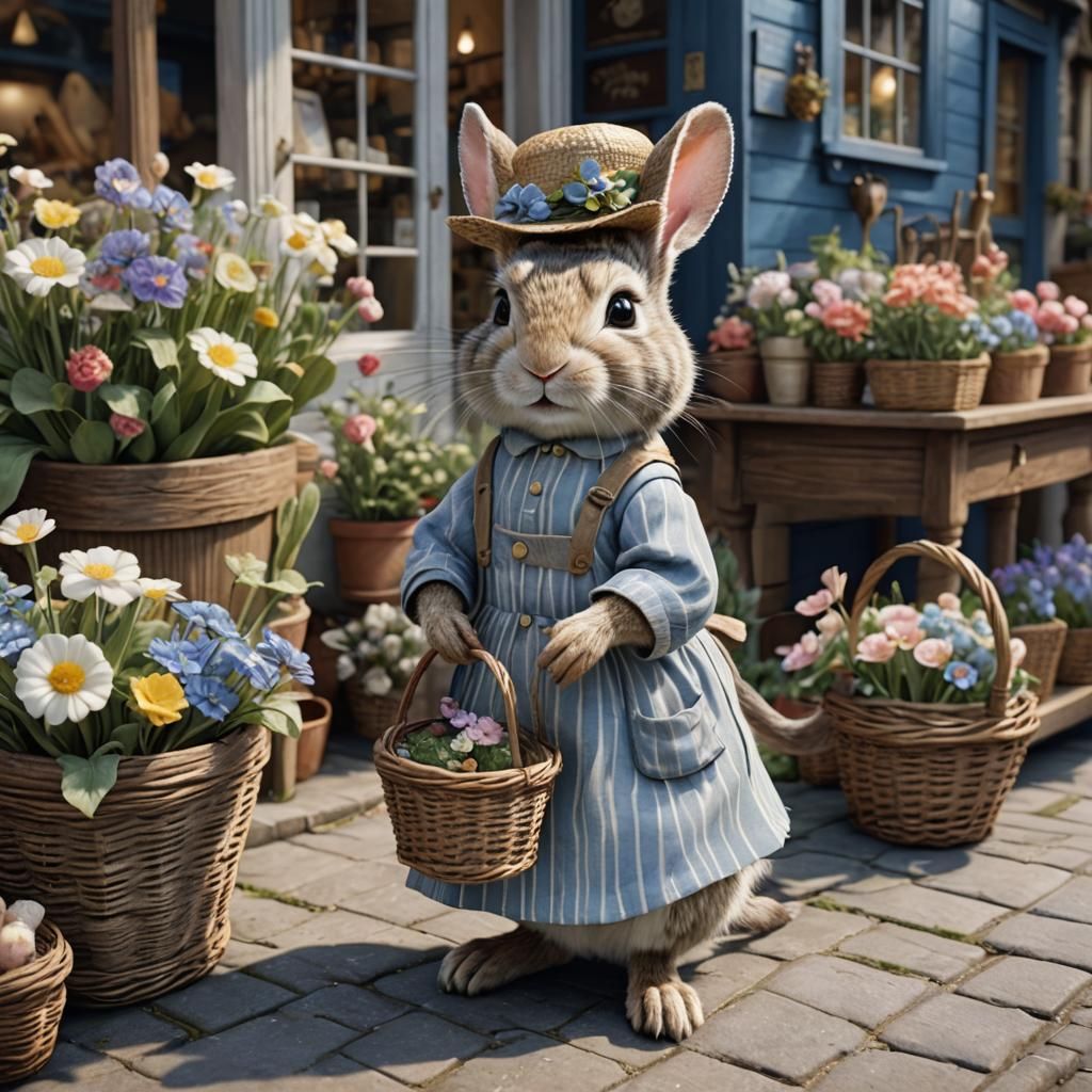 Victorian Mice Village with Rabbit, Beatrix Potter Style