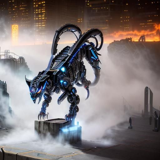 Cyberpunk Displacer Beast in Dystopian City