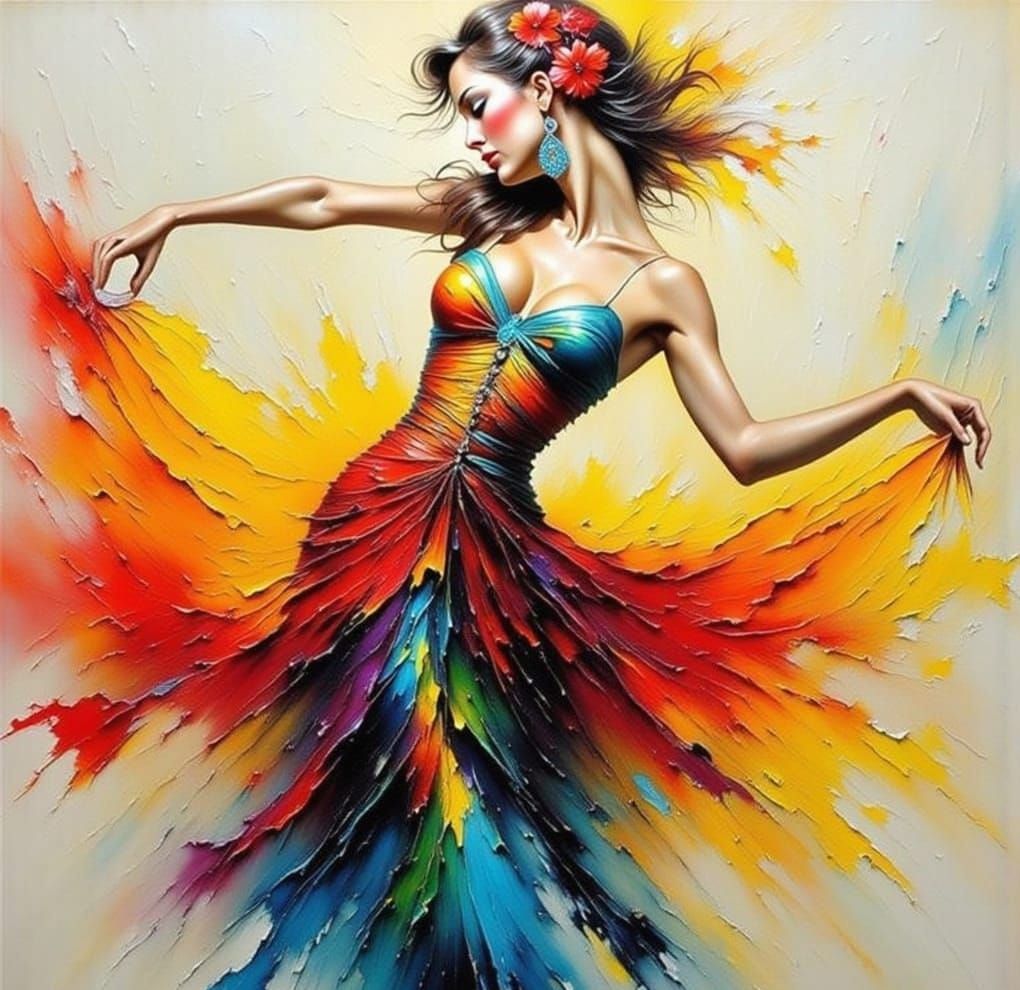 Vibrant Flowing Dancer in Impasto Style