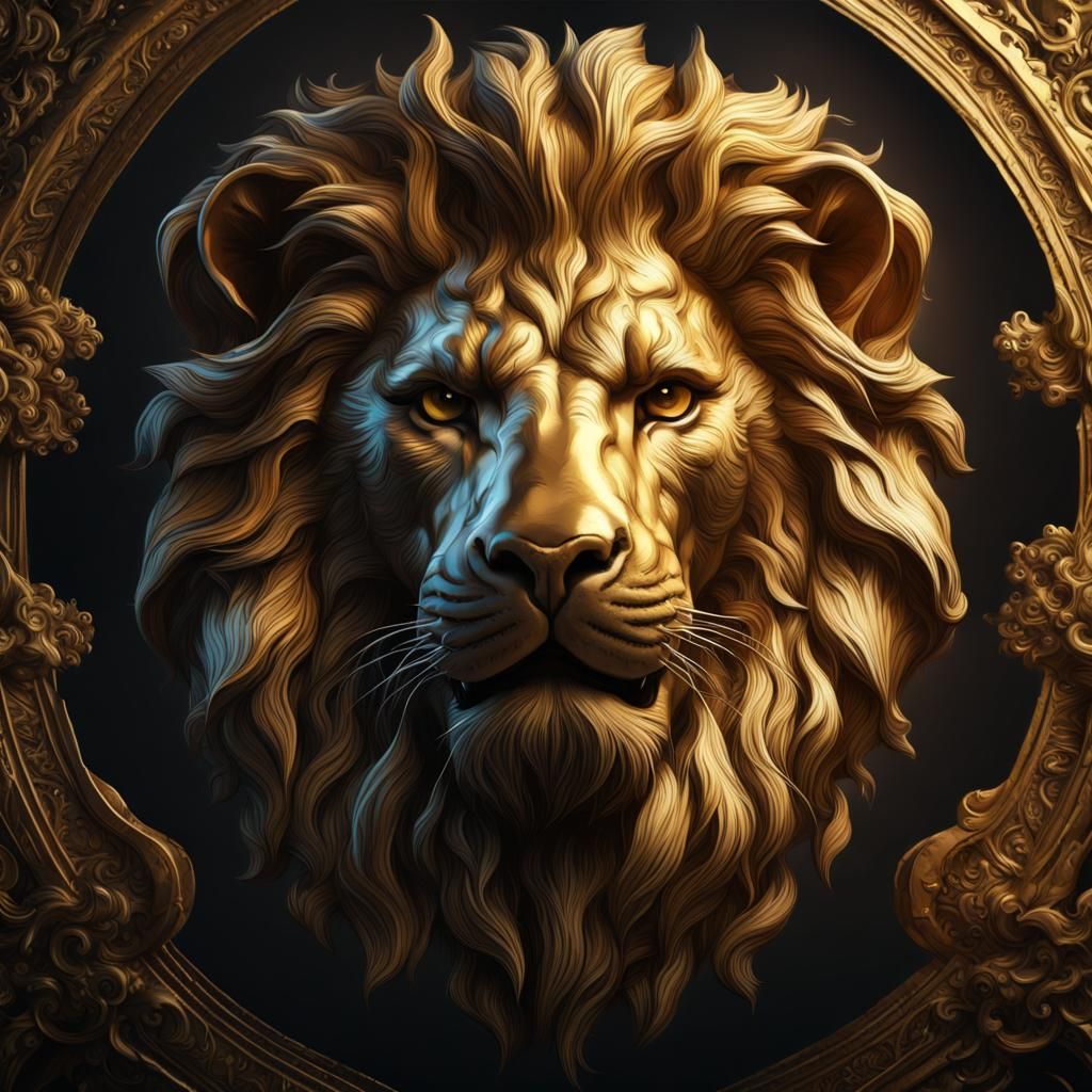 Majestic Golden Lion on Black Background