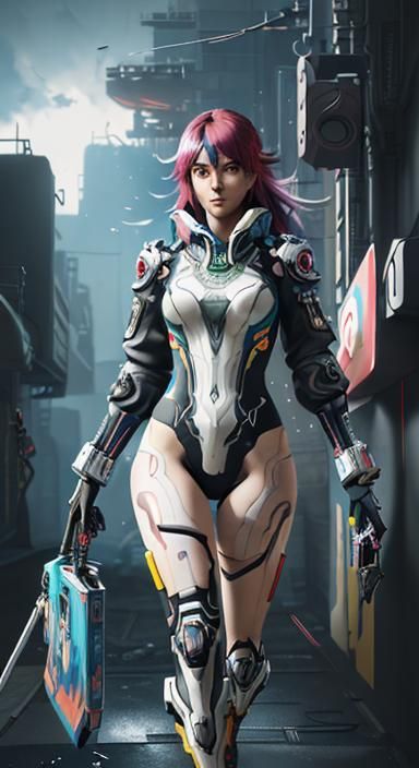 Nintendo Switch Girl in Cyberpunk Anime Style