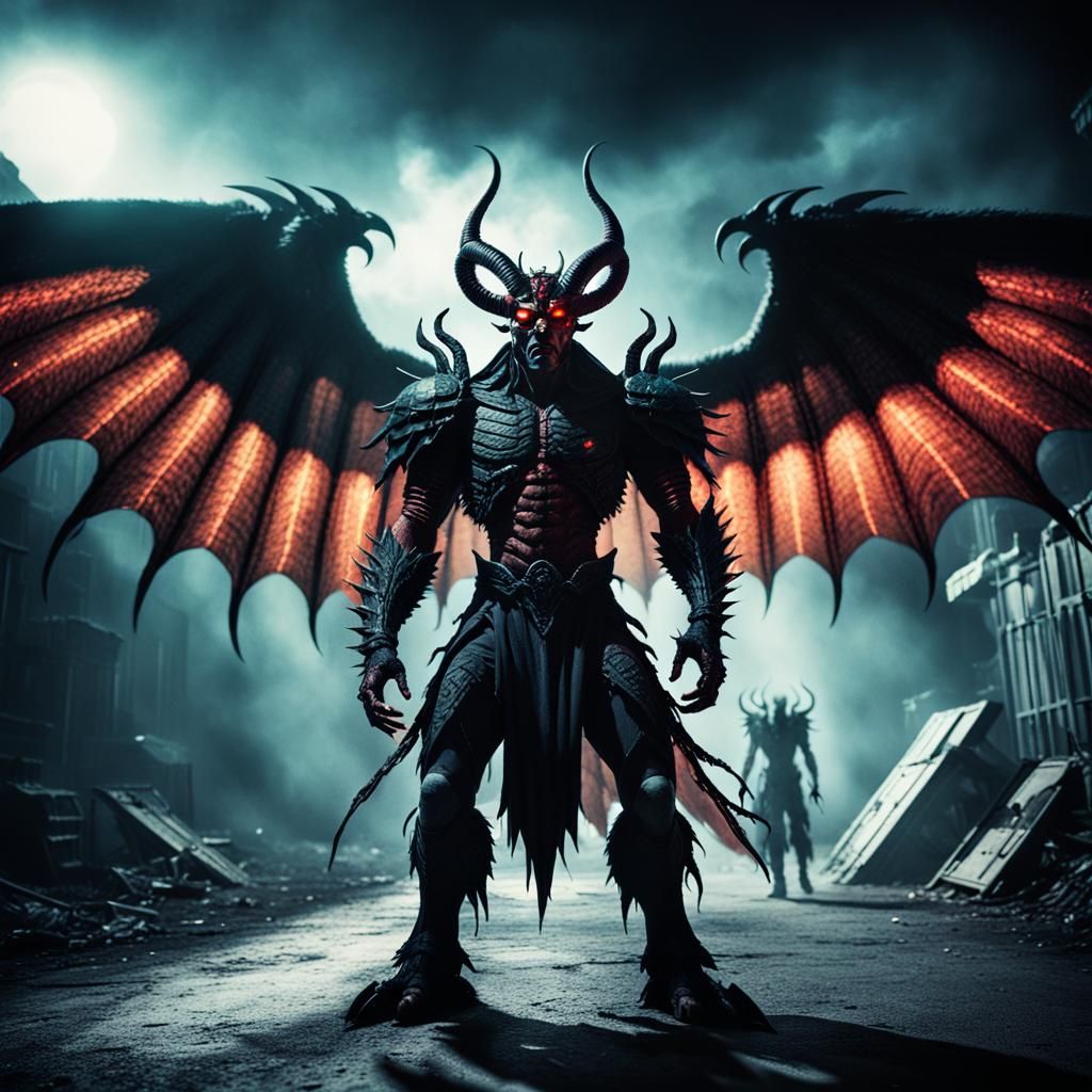 Dramatic Shadow Demon with Wings in Cinematic Style