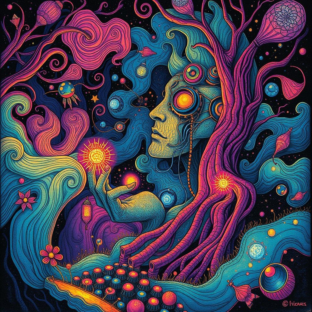 Renaissance AI Self-Discovery in Whimsical Wonderland