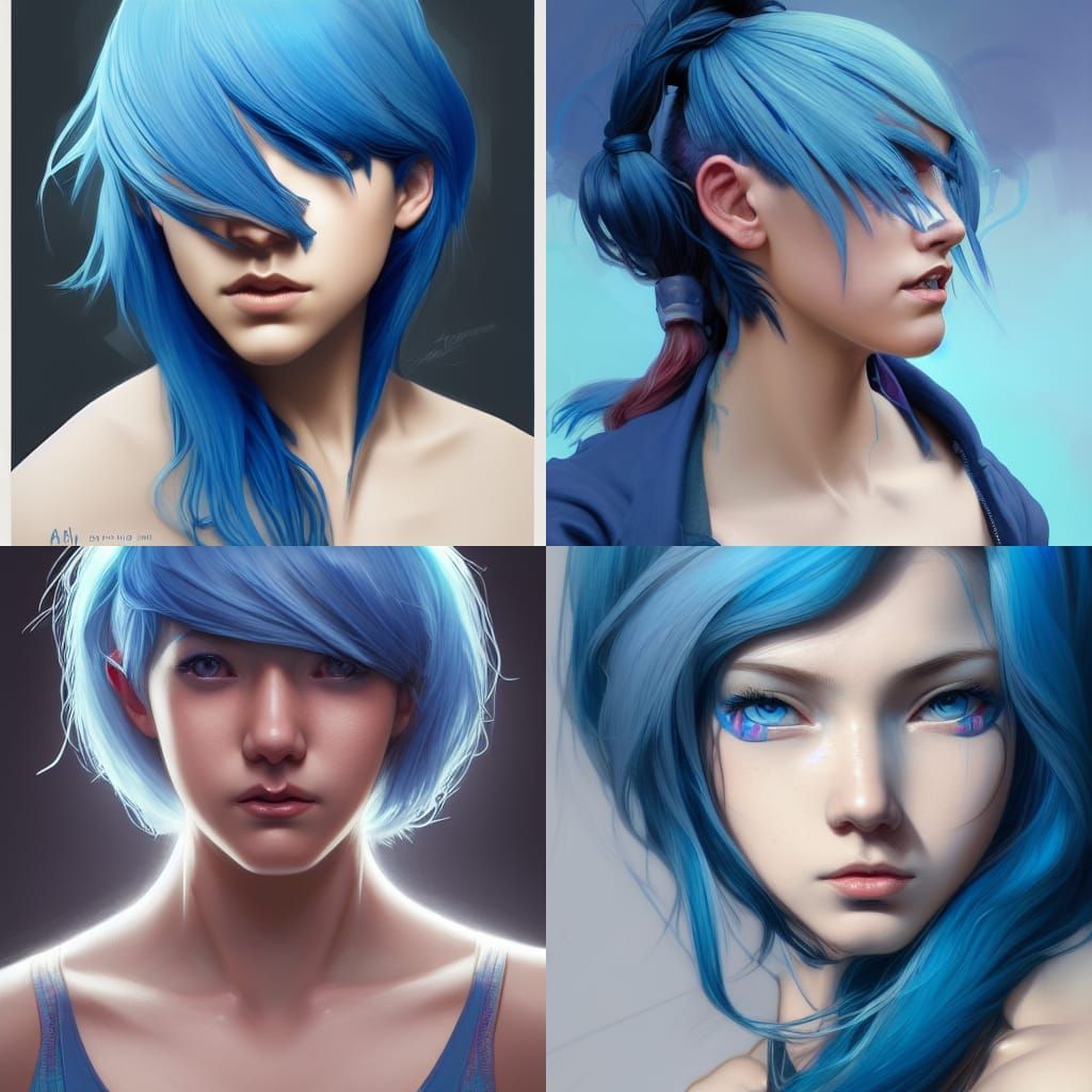 Blue-Haired Skater Girl Portrait in Hyperdetailed Style