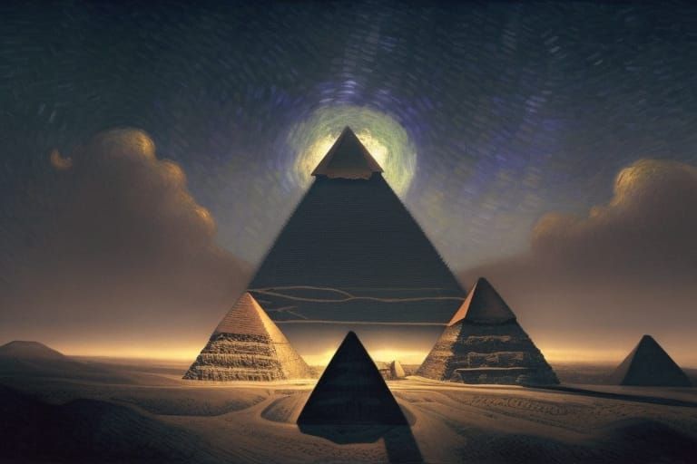 Great Pyramids Under Astral Sky, Oil Painting