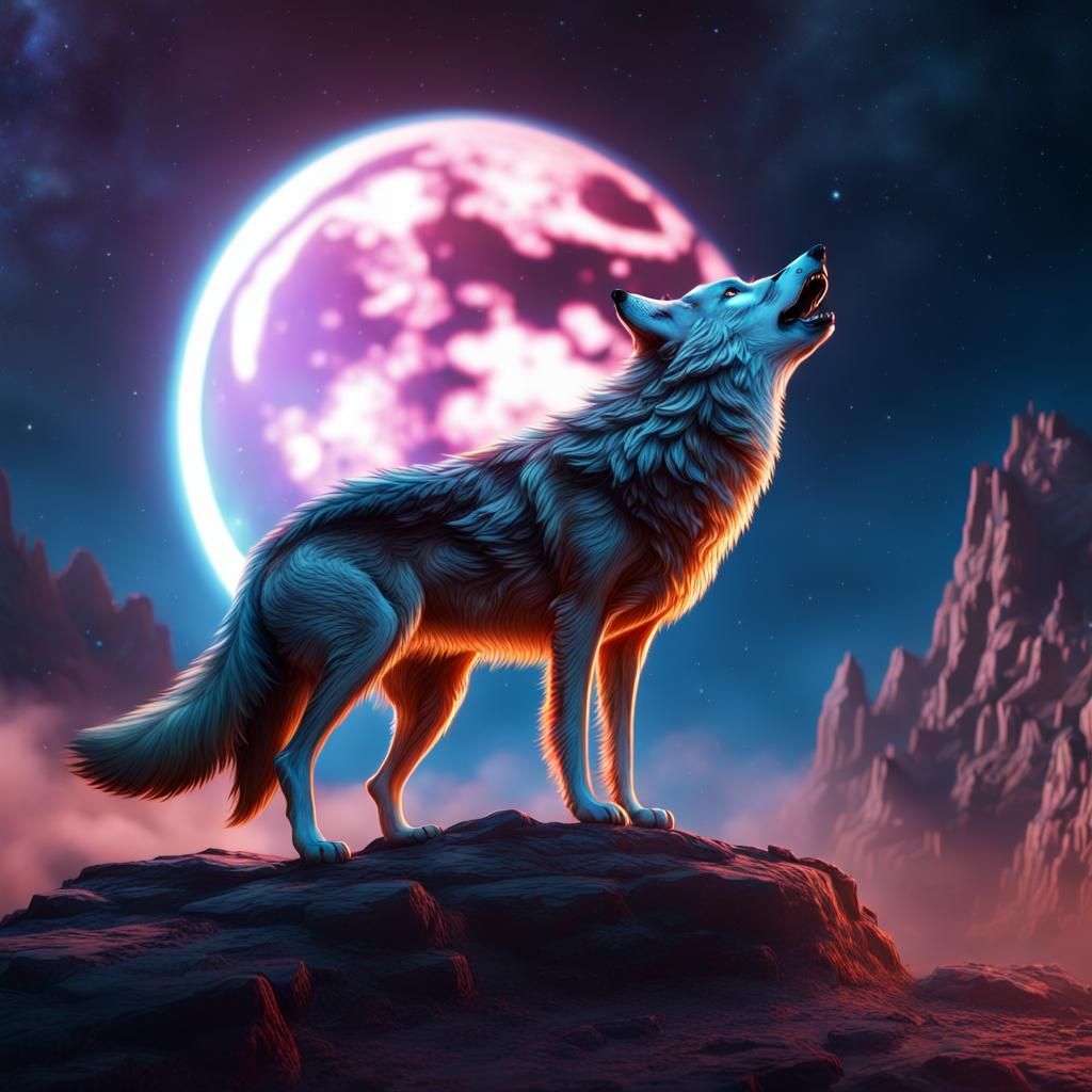 Galaxy Wolf Howling: Detailed Fantasy Concept Art